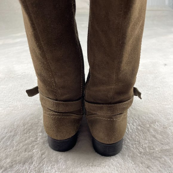 Clarks Derby Palace Suede Mid Calf Boots Womens Size 8 Brown Zip Up Strap Buckle - Picture 13 of 15